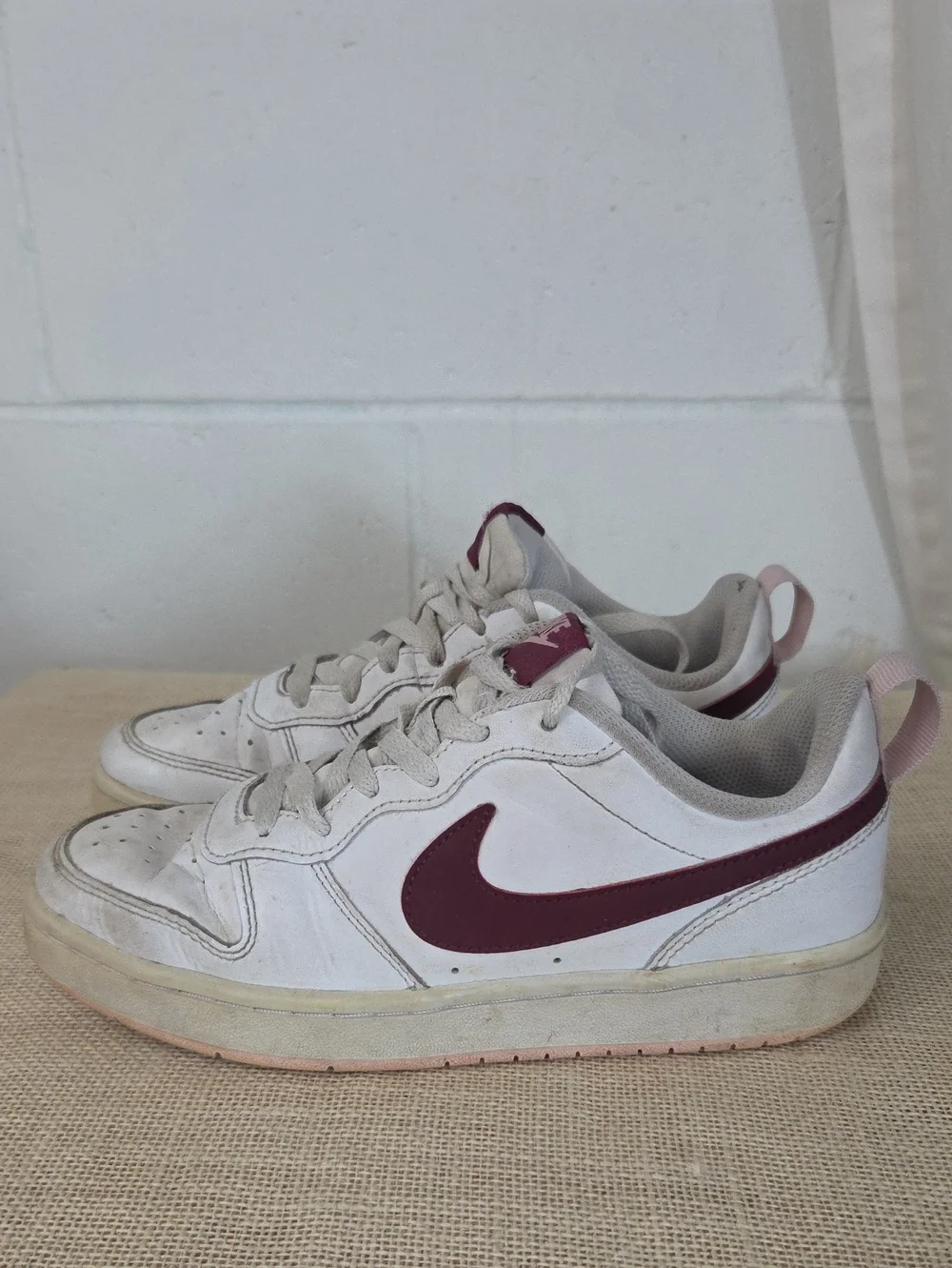 Nike Court Borough Low-Top Sneakers White with Maroon Swoosh 4.5Y